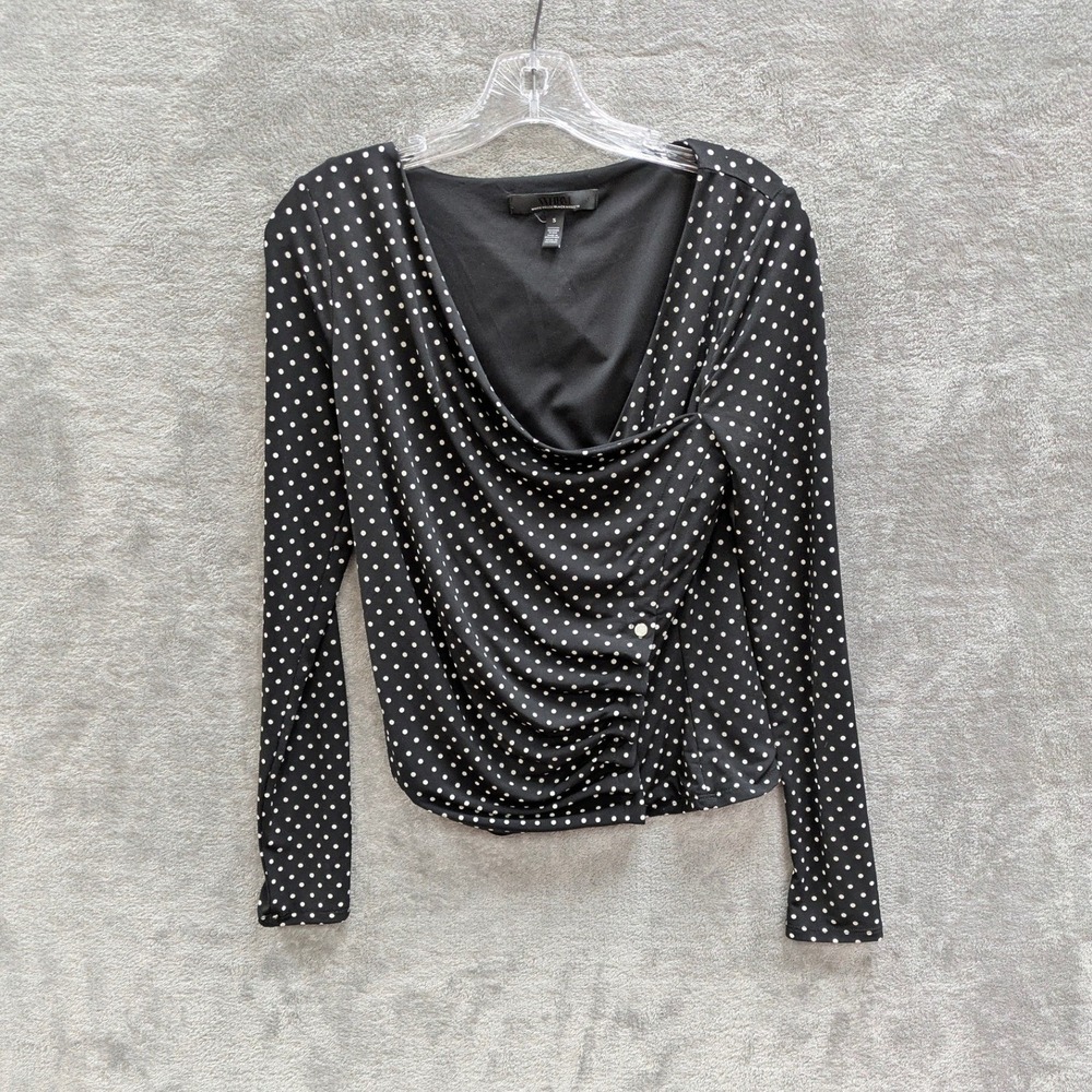 Classic Polka Dot Top‎ Women Small Cowl Neck Ruched Side Long Sleeve Minimalist